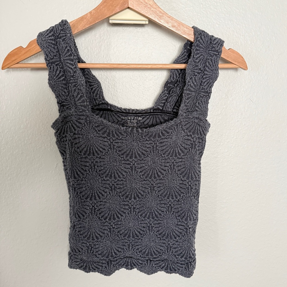 Free People Charcoal Textured Square-Neck Cropped Tank